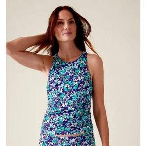 NWT Athleta Maldives Tankini Top 36B/C Elysian Floral Green High Neck Shelf Bra